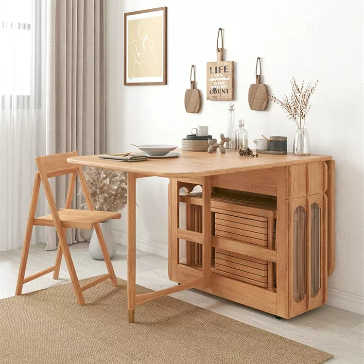 Double Drop Leaf Dining Table with Pegboard Hutch Cabinet