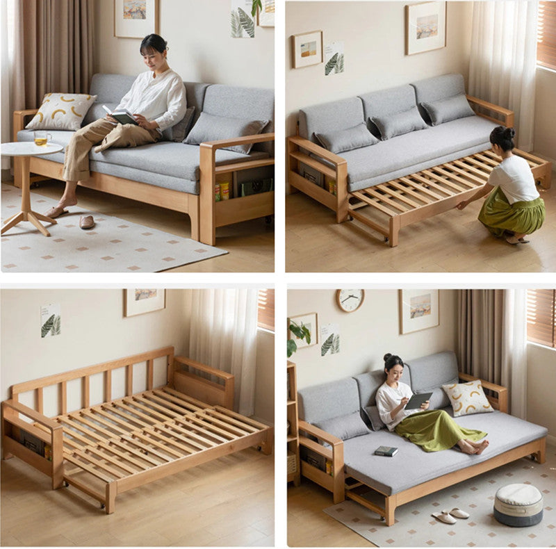 Last 3 days -Japandi Beech Solid Wood Sleeper Sofa Bed