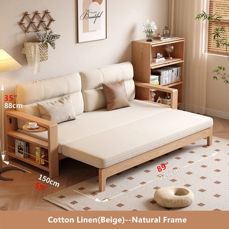 Multifunctional Retractable Sofa Bed with Wide Armrest and Storage Shelf