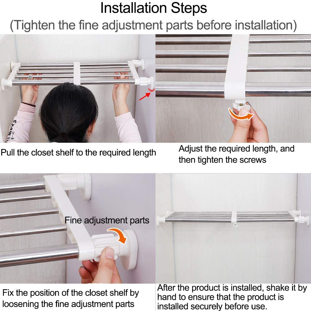 Limited time sale -Expandable Closet Tension Shelf Storage Rack for Wardrobe, Kitchen, Bathroom