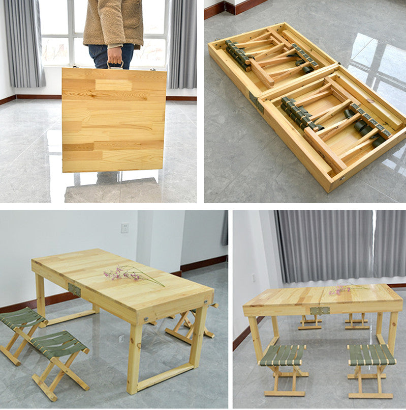 Solid Wood Folding Table with 4 Stools