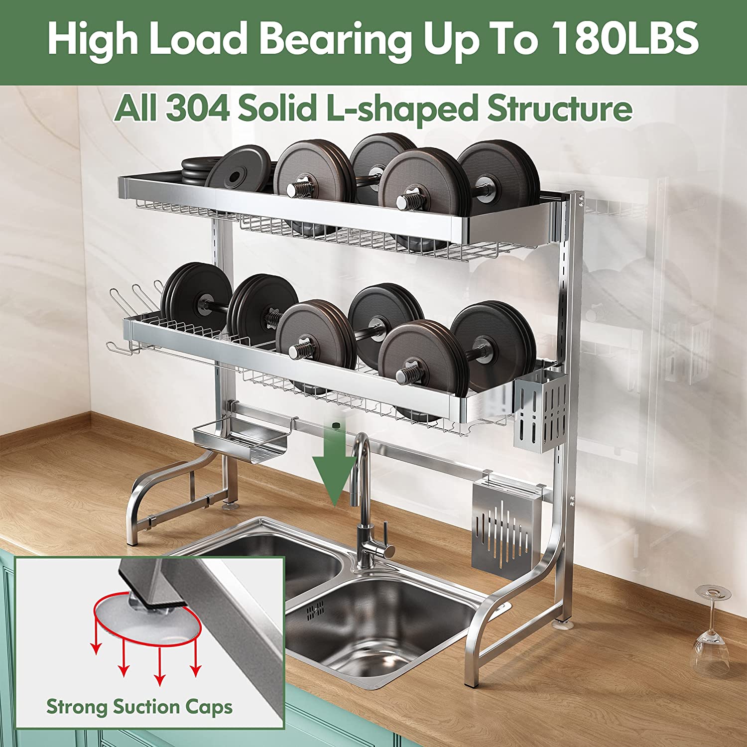 Limited time sale -Adjustable (25.6"-35.5") Large 3 Tier Over Sink Full 304 Stainless Steel Dish Drying Rack