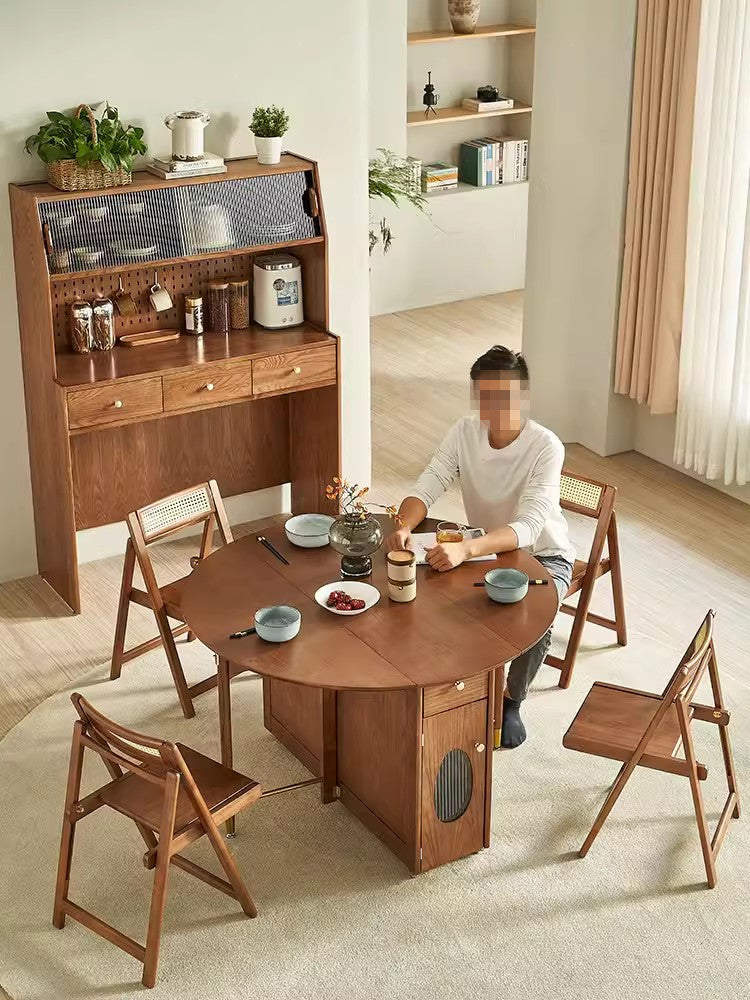 Limited time sale -Double Drop Leaf Round Table with 4 Folding Chairs