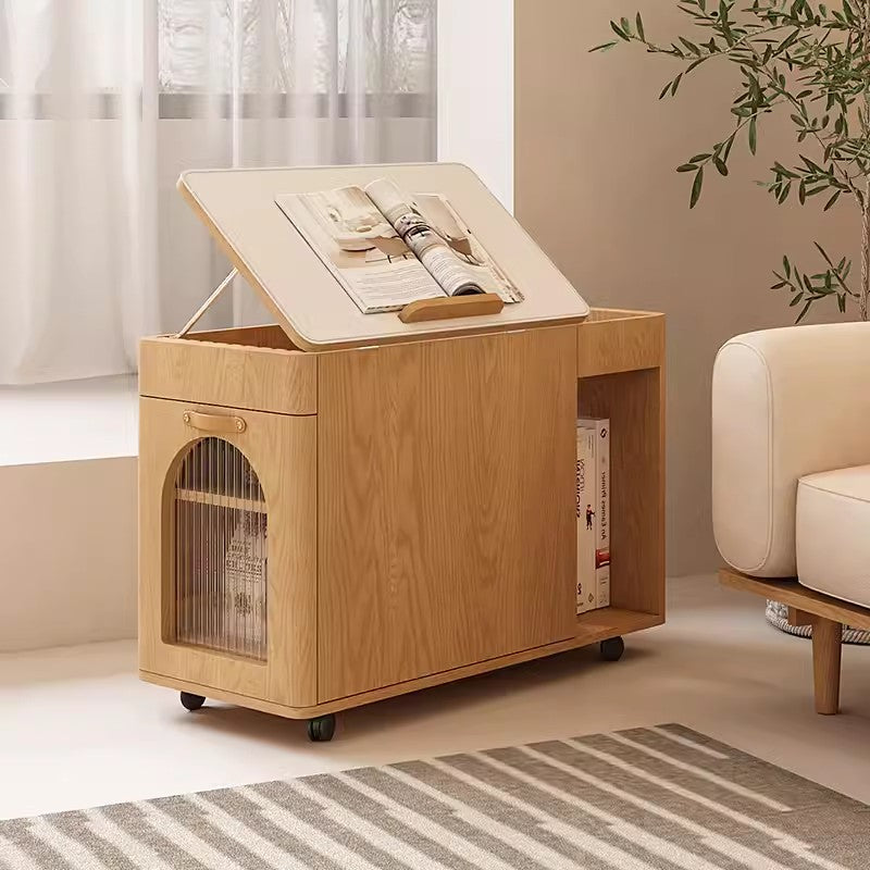 Multifunction End Table with Adjustable Tabletop and Universal Wheels