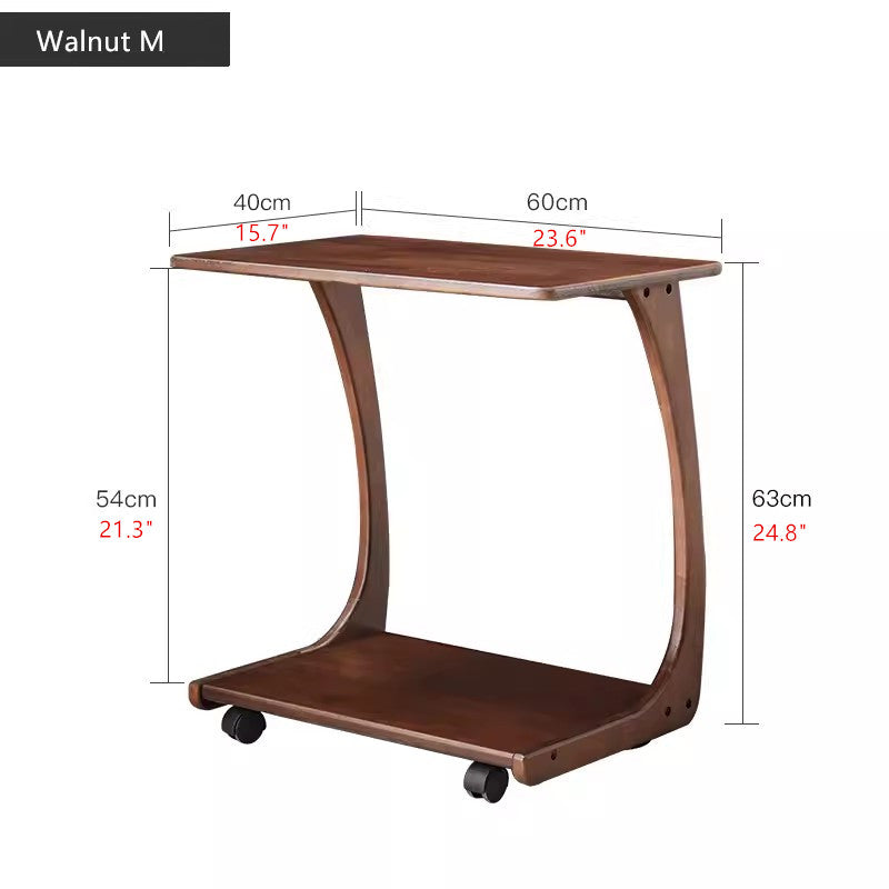 Limited time sale -Solid Wood C-Shaped End Table with Rolling Wheels