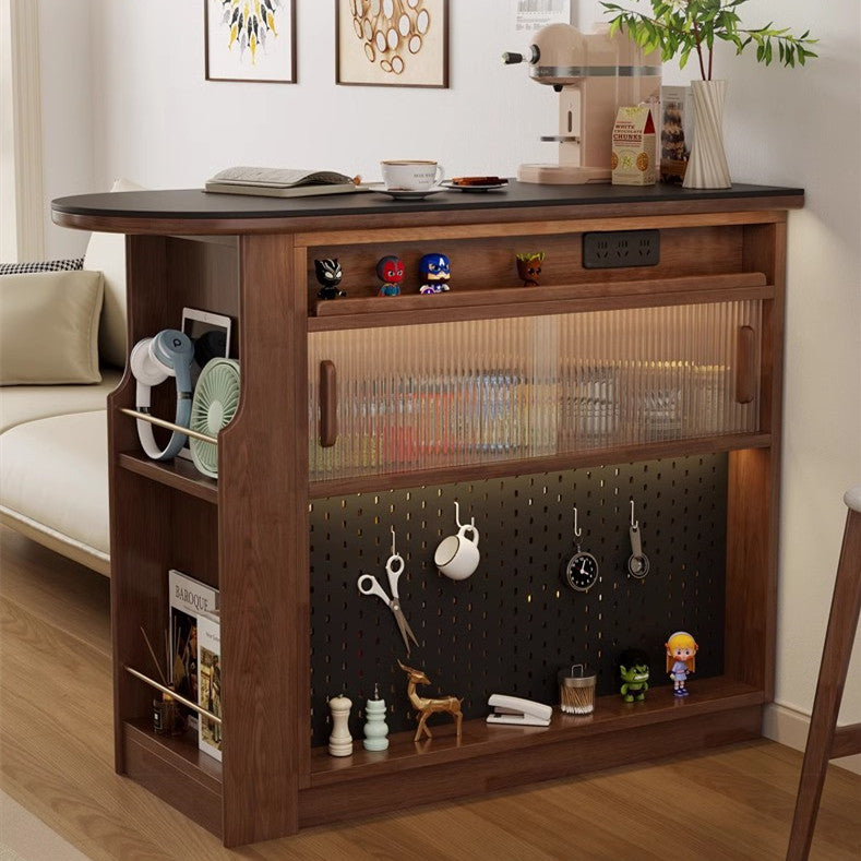360° Solid Wood Rotating Bar Table with Double Side Storage Cabinet