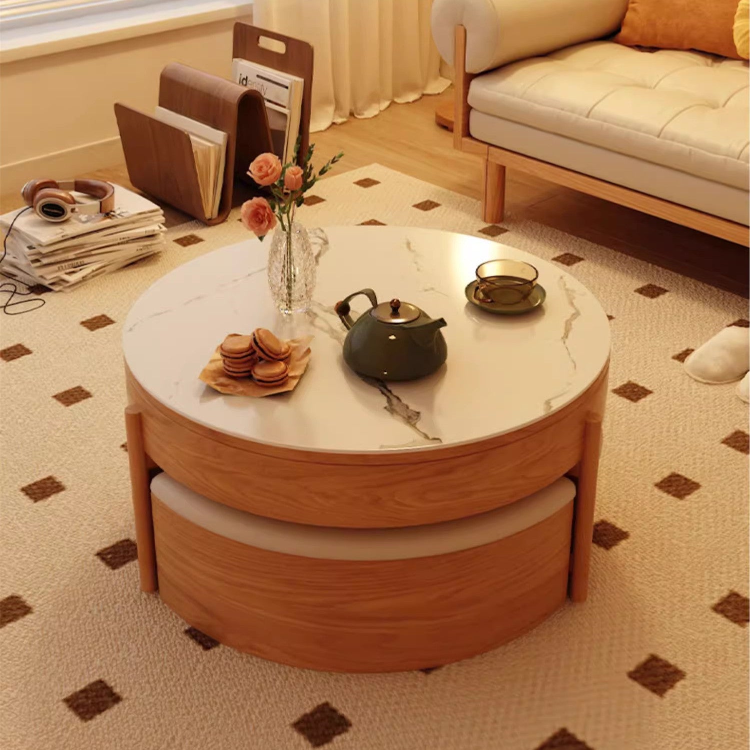 Limited time sale -Lift Top Round Coffee Table with Storage and Ottomans