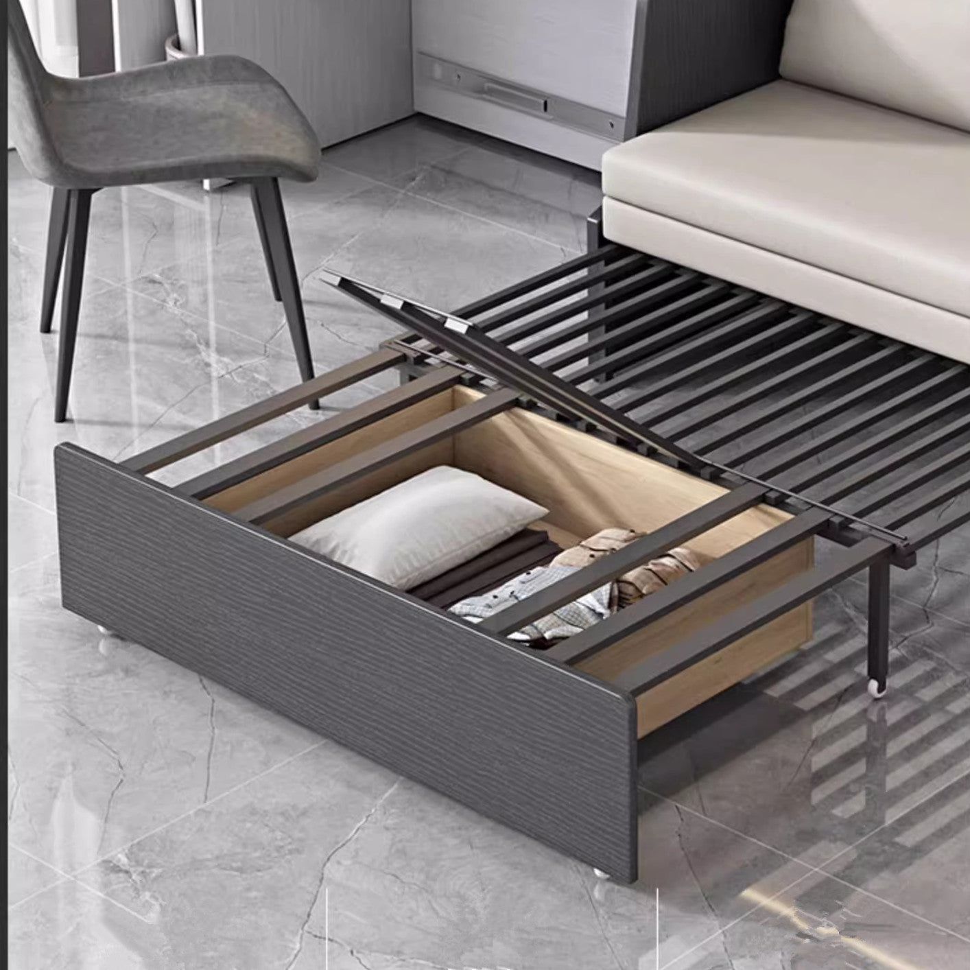 Space Saving Sofa Bed with Underneath Storage and Computer Desk Set