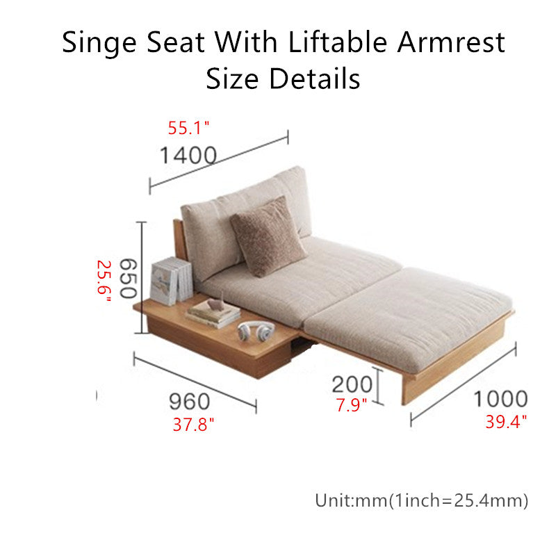 Best Selling -Japandi Solid Wood Sofa Bed with Liftable Armrest Storage Box