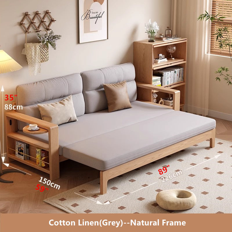 Multifunctional Retractable Sofa Bed with Wide Armrest and Storage Shelf