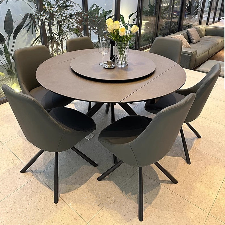 Rotating Extendable Rock Slab Top Round Dining Table