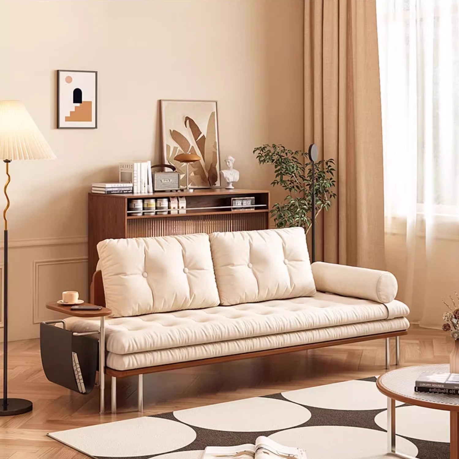 Nordic Minimalist Sofa Bed with Rotating Side Table