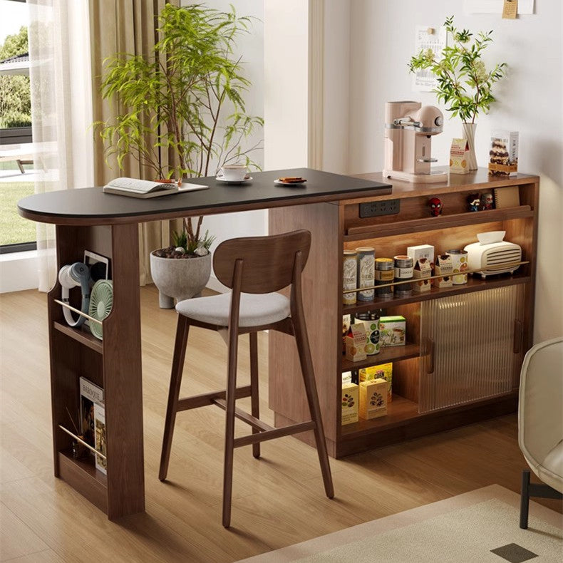360° Solid Wood Rotating Bar Table with Double Side Storage Cabinet
