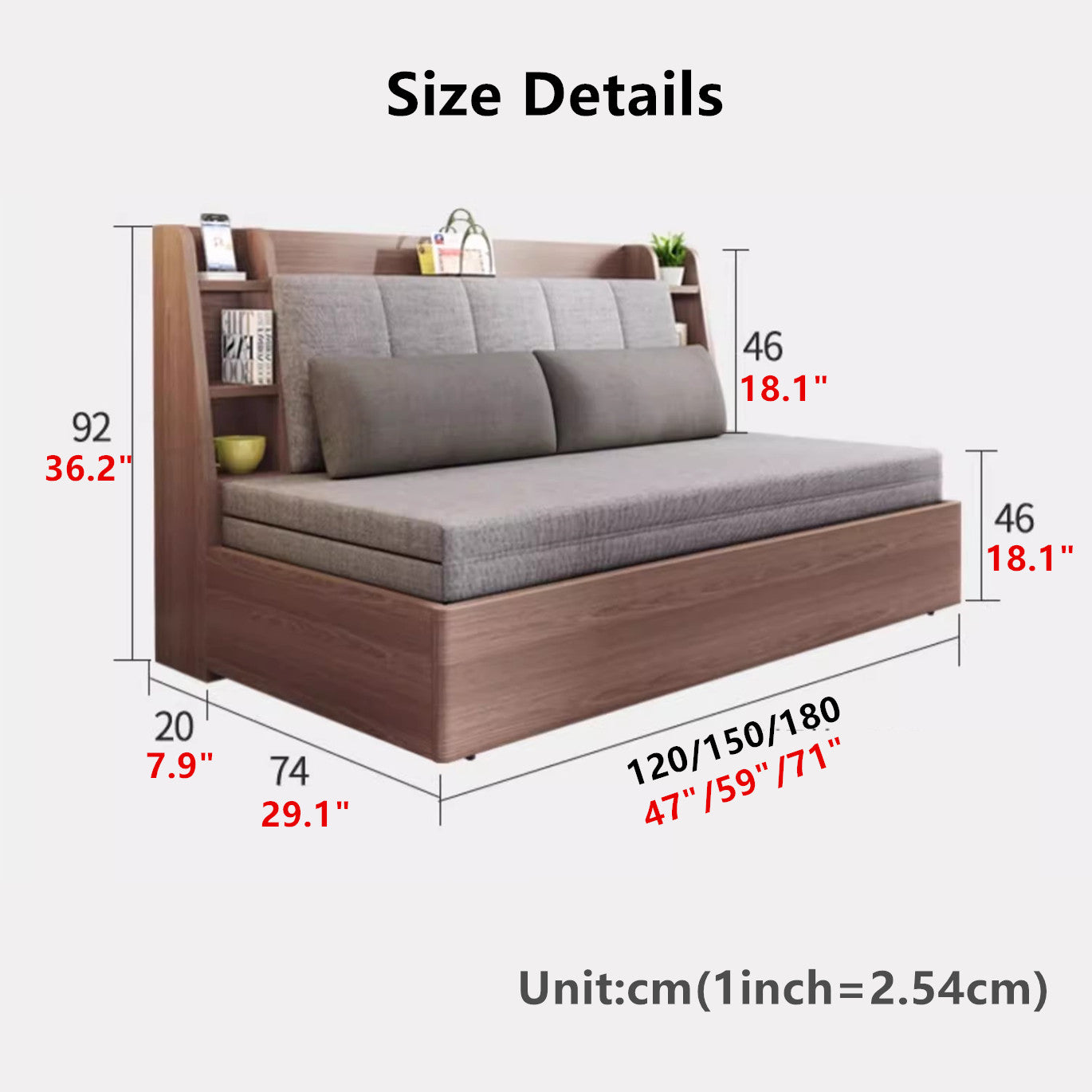 Convertible Sofa Bed with Backrest Storage Rack