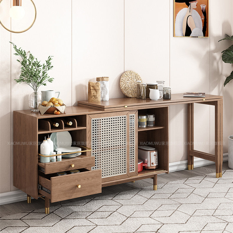 New Design Folding and Expandable Multifunction Dining Table with Side Cabinet