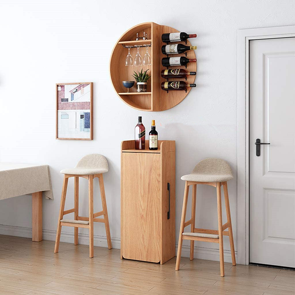 Limited time sale -Folding Retractable Wine Bar Table With WALL Mounted Round Wine Shelf(no chairs)