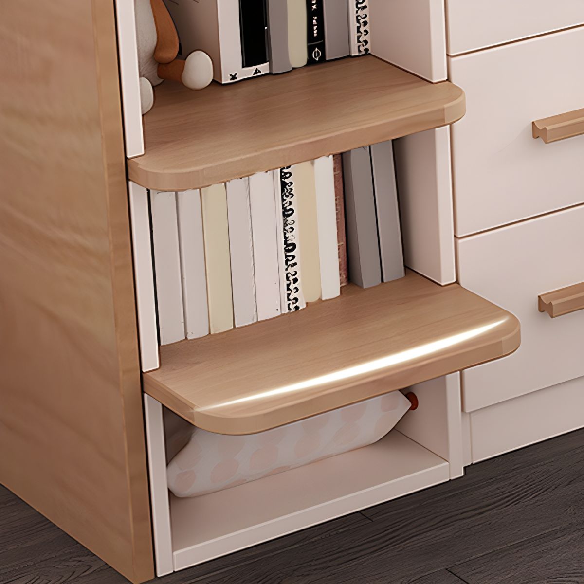 Kids Wood Loft Bed With Small Pull-Out Desk and Wardrobe and Storage Cabinet