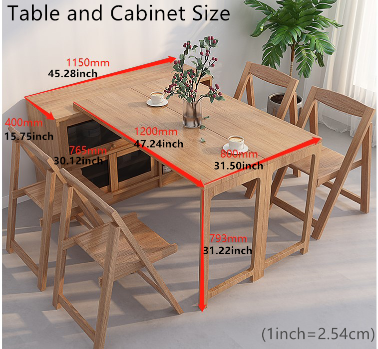 Folding and Expandable Multifunction Dining Table with Hidden Storage Design Cabinet