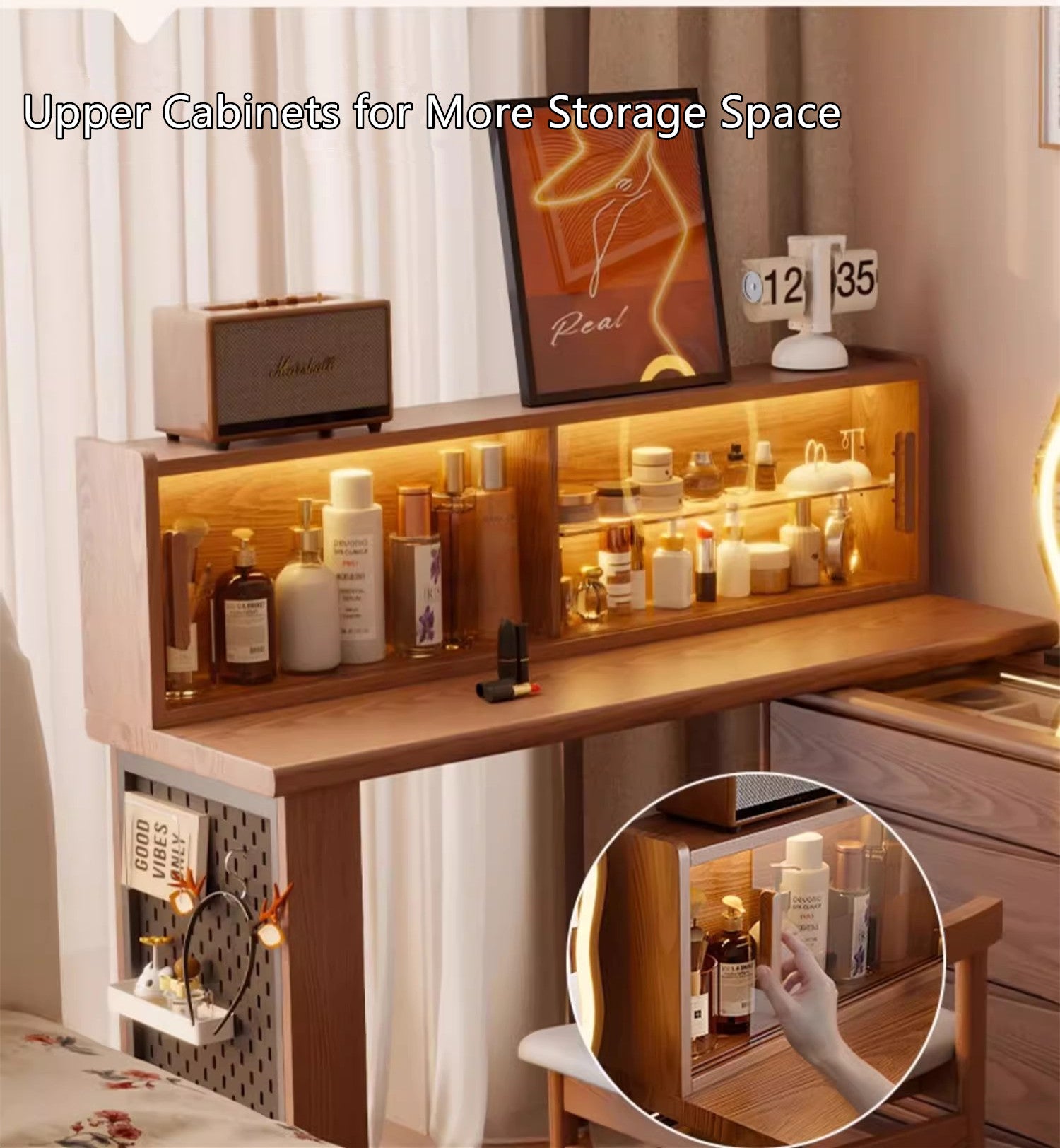 Light Luxury Extendable Vanity Table with 8-Drawer Accent Chest