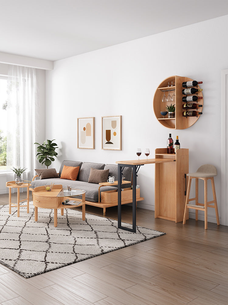 Limited time sale -Folding Retractable Wine Bar Table With WALL Mounted Round Wine Shelf(no chairs)