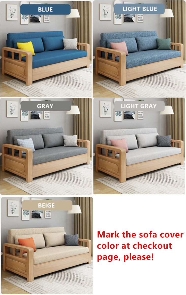 Modern Solid Wood Frame Convertible Sofa Bed With Underneath Storage