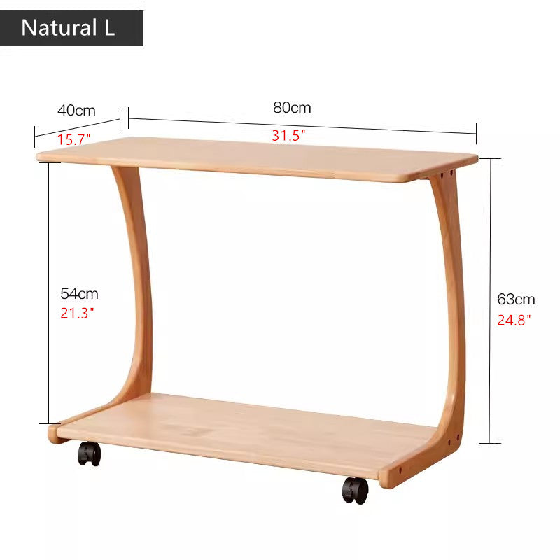 Limited time sale -Solid Wood C-Shaped End Table with Rolling Wheels