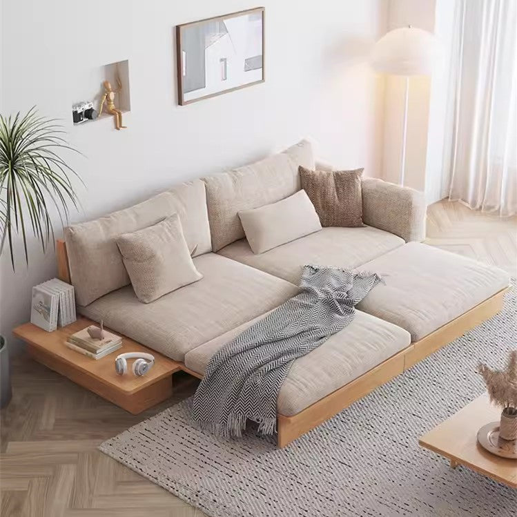 Best Selling -Japandi Solid Wood Sofa Bed with Liftable Armrest Storage Box