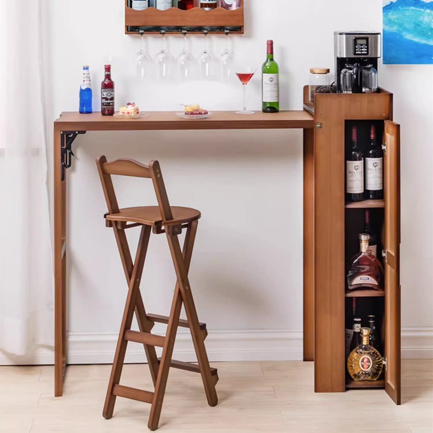 Limited time sale -Folding Bamboo Bar Table with Storage Rack