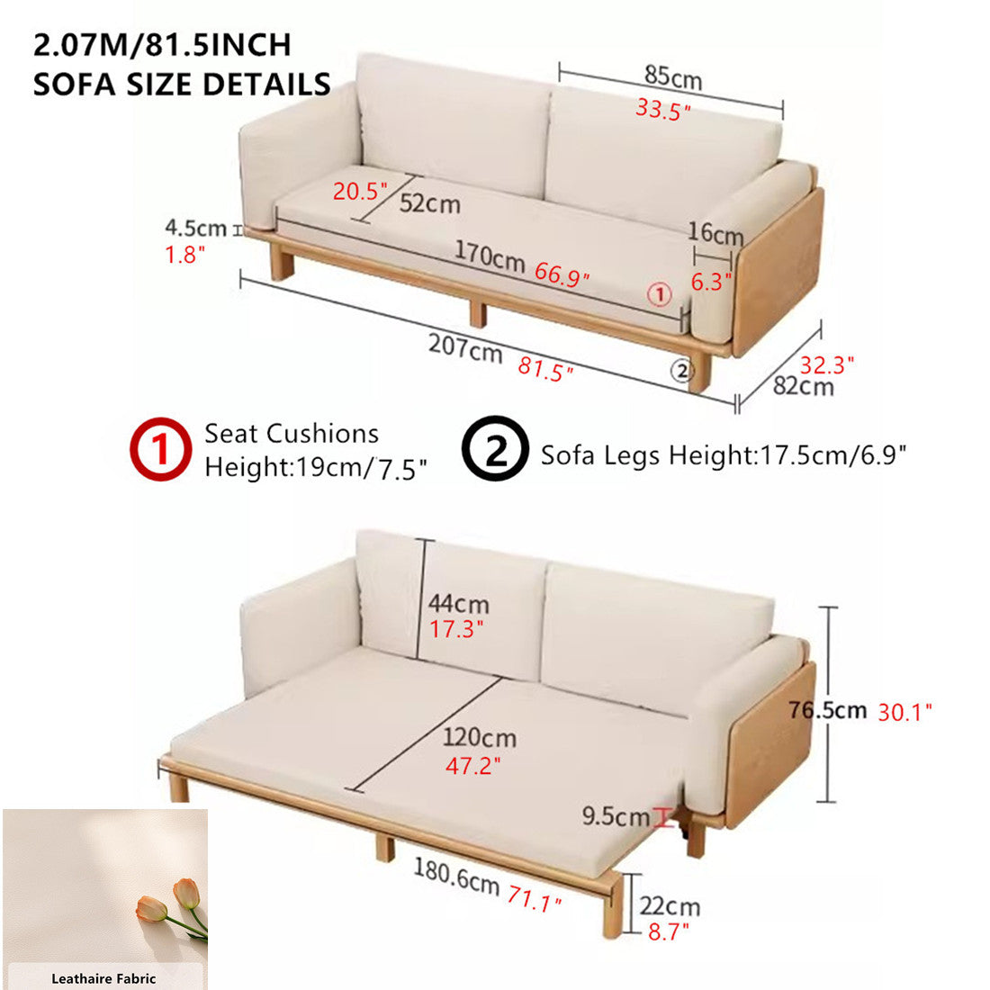 Japandi Solid Wood Sofa Bed