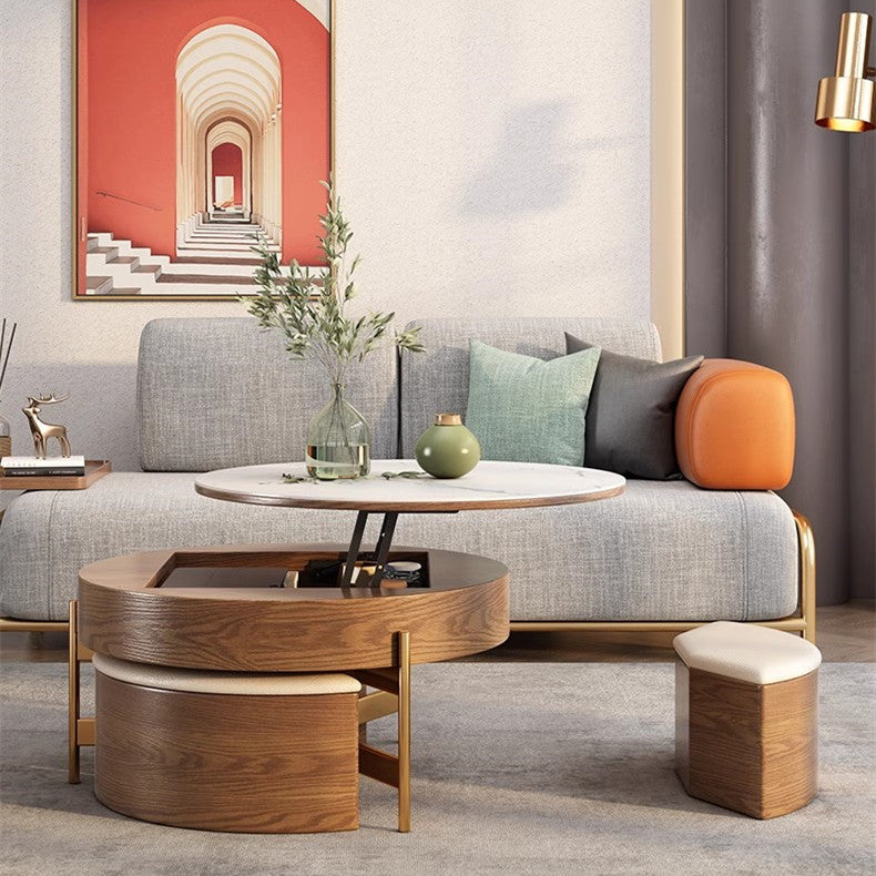 Limited time sale -Lift Top Round Coffee Table with Storage and Ottomans