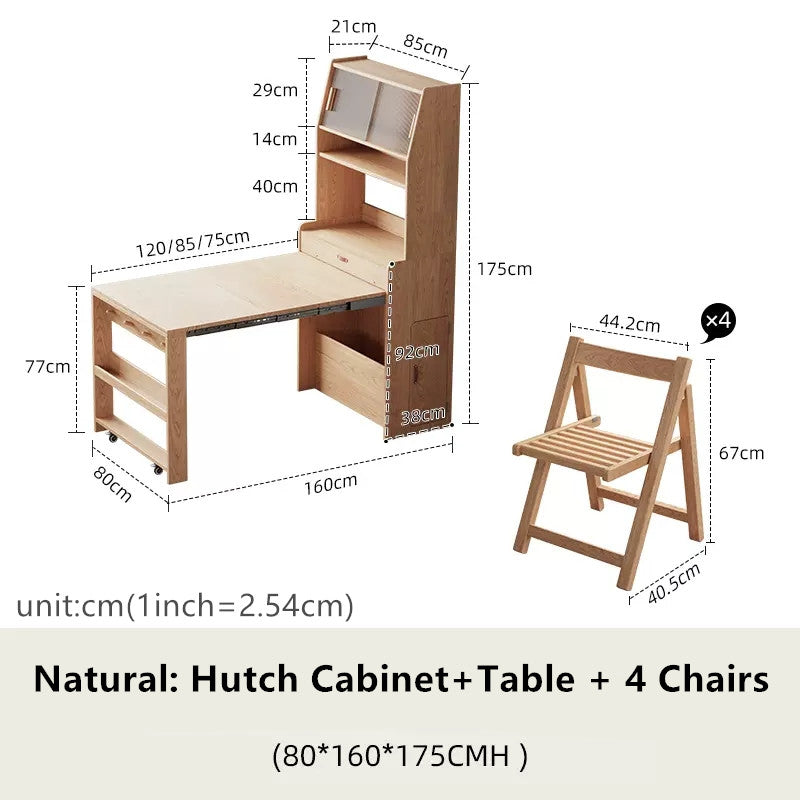 Hutch Cabinet with Extendable Table and Folding Chairs