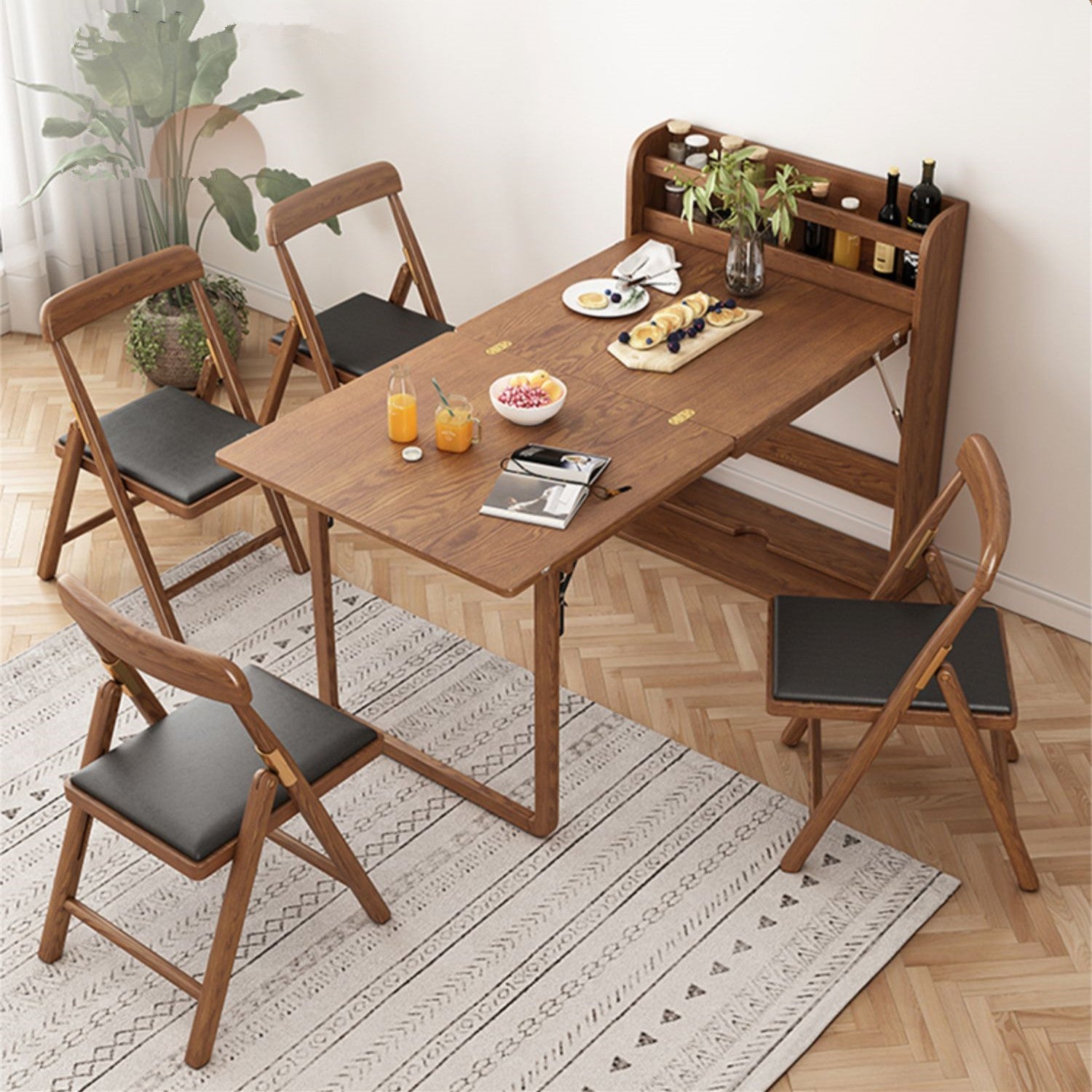Solid Wood Folding Multifunctional Dining Table for Small Apartments
