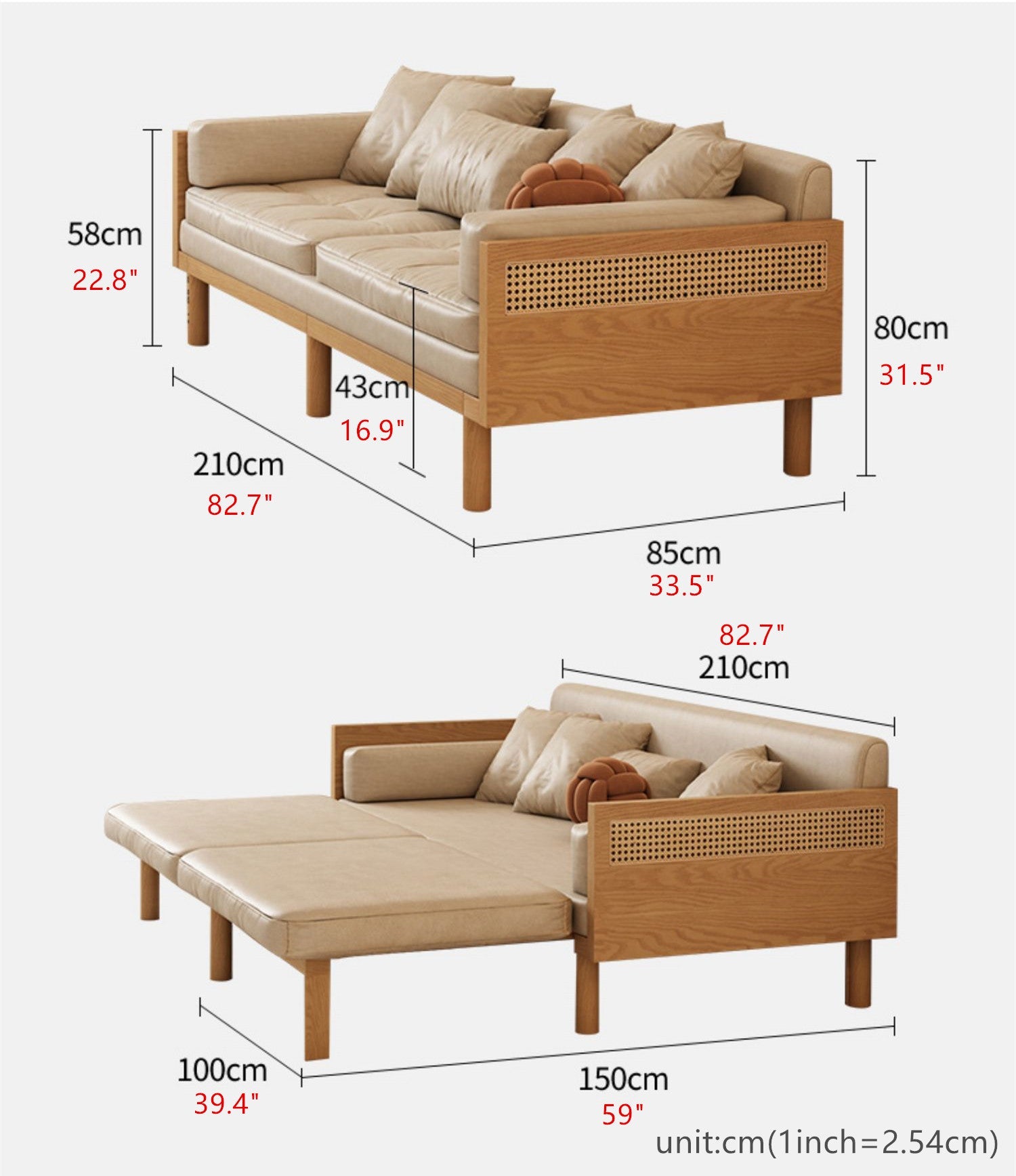 Janpandi Pull Out Multifunction Solid Wood Frame Sofa Bed