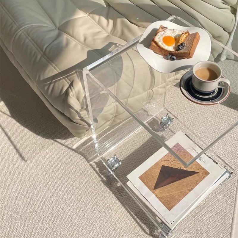 Limited time sale -C Shape Acrylic Accent Table With Wheels