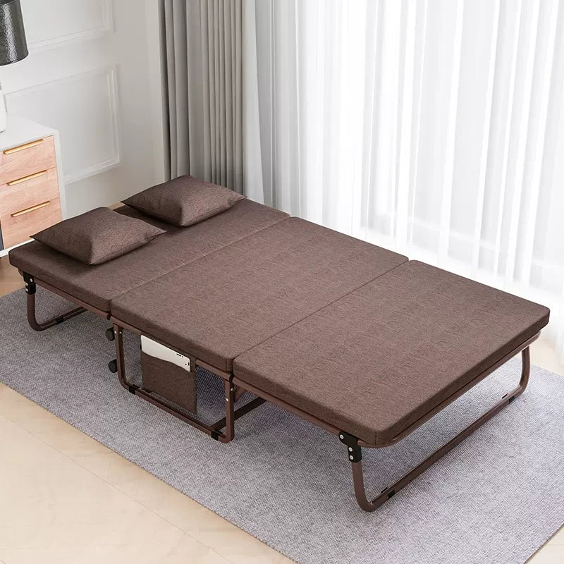 Portable Foldable Guest Bed with Adjustable 6 Position and Side Storage Pocket(Brown, 78" L X 35" W)