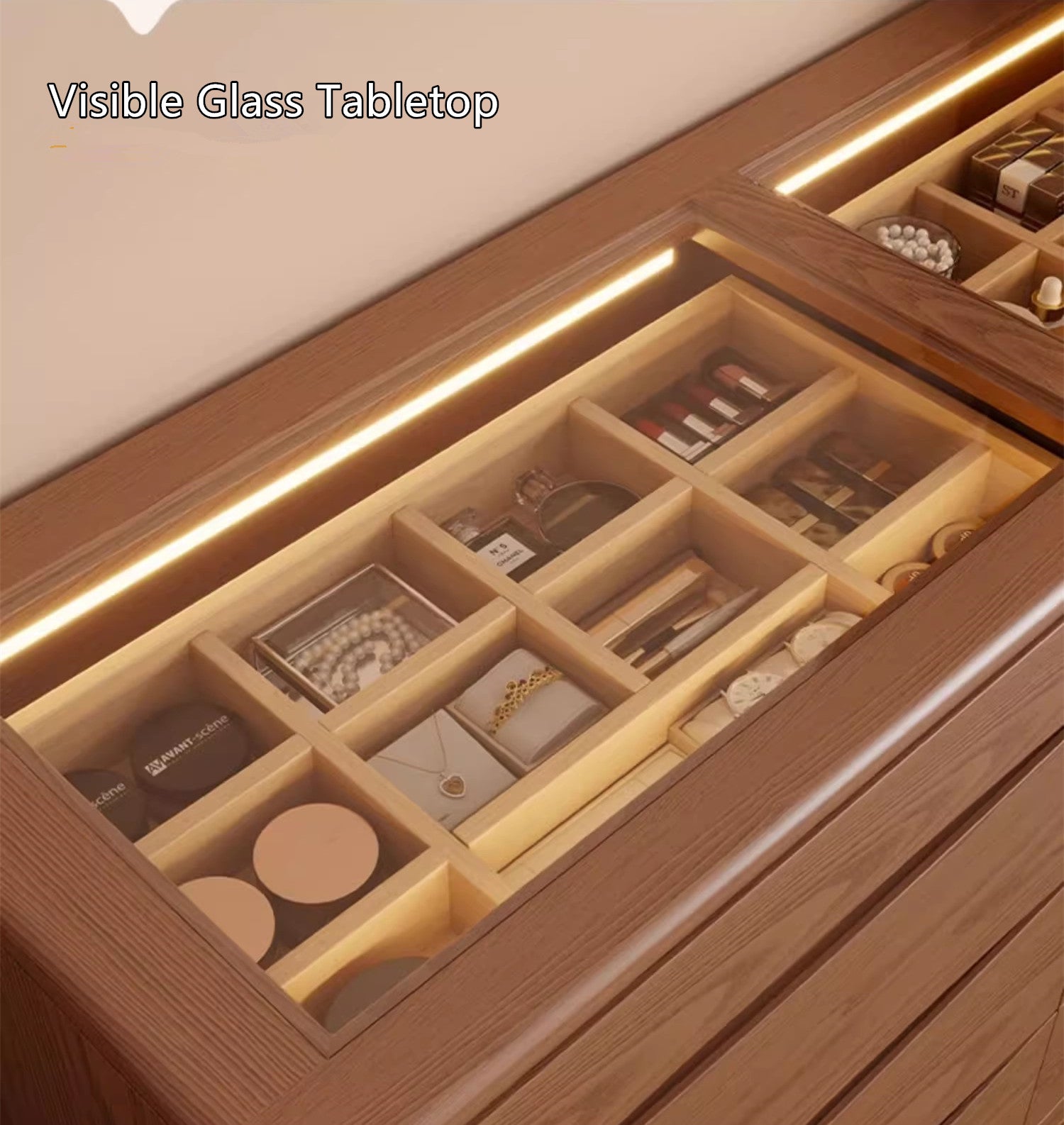 Light Luxury Extendable Vanity Table with 8-Drawer Accent Chest