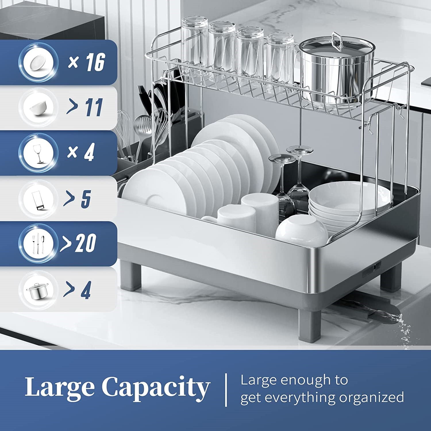 Limited time sale -Double Layer Stainless Steel Dish Drying Rack