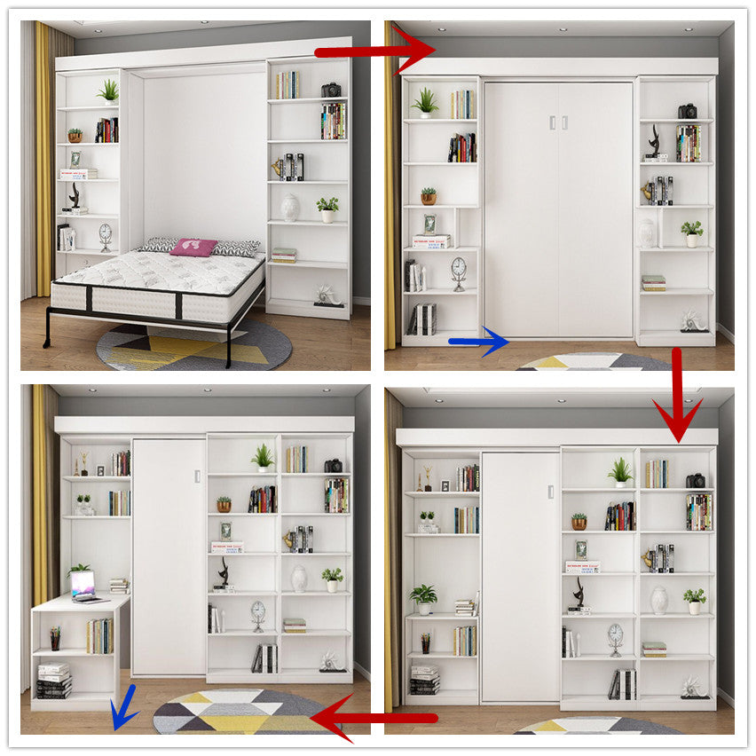 Murphy Bed with Bookshelf and Wardrobe and Foldable Desk