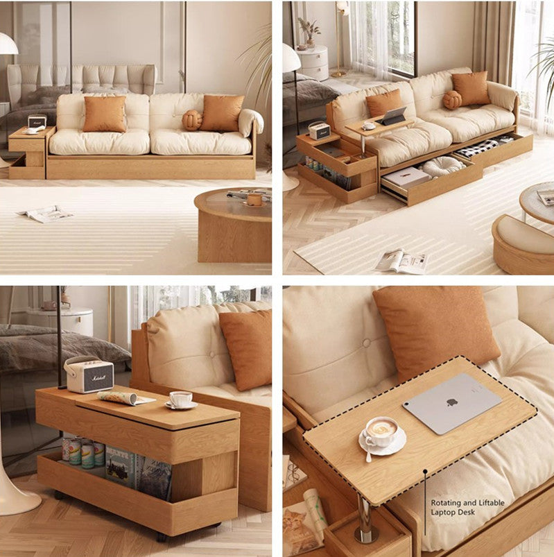 Limited time sale -Multifunction Fabric High Box Storage Sofa with Armrest Table and Drawers
