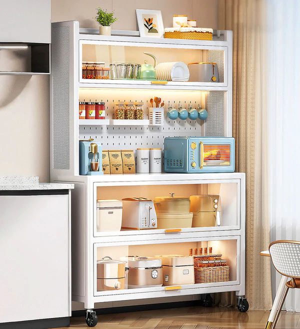 DIY Metal Kitchen Storage Cabinets with Pegboard Walls