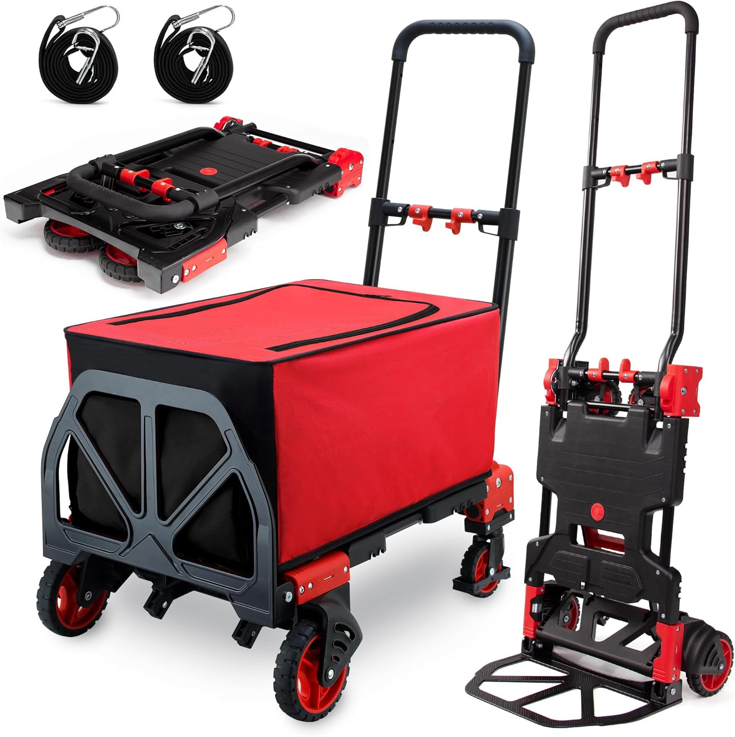 【Buy 1 Get 1 Free】2 in 1 Folding Hand Truck Dolly with Basket,330LBS Capacity Hand Cart Foldable,Hand Truck Foldable with Retractable Handle,Folding Dolly Cart with Wheels for Moving