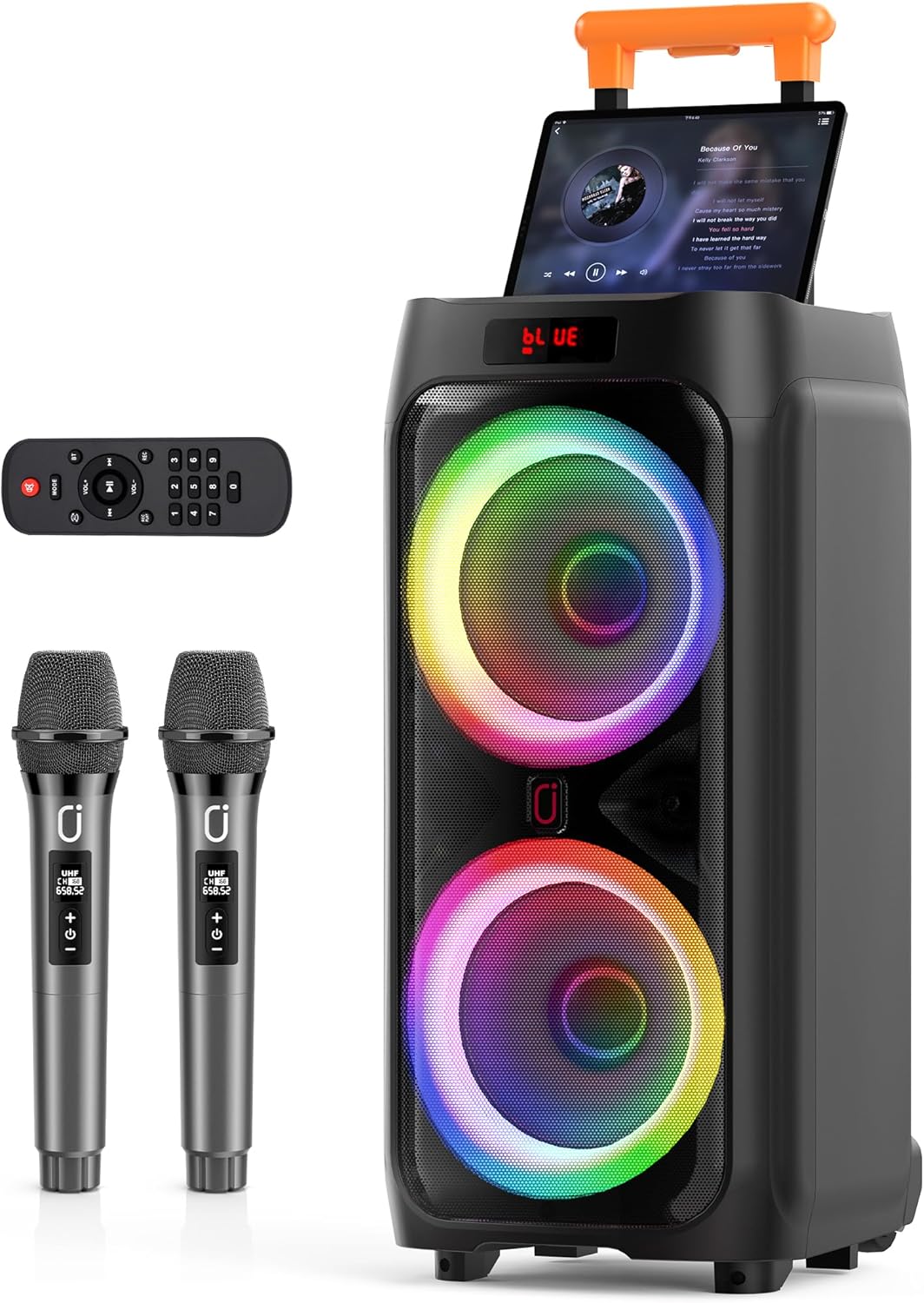 🔥JYX Karaoke Machine with 2 Wireless Microphones, 8 Big Portable Bluetooth Speaker for Adults with RGB Light PA System Treble & Bass, Support TWS/USB/AUX/TF Card/REC, for Home Party Outdoors