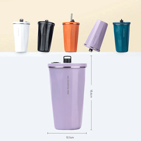 600ml Stretchy Straw Coffee Carry-Cup 