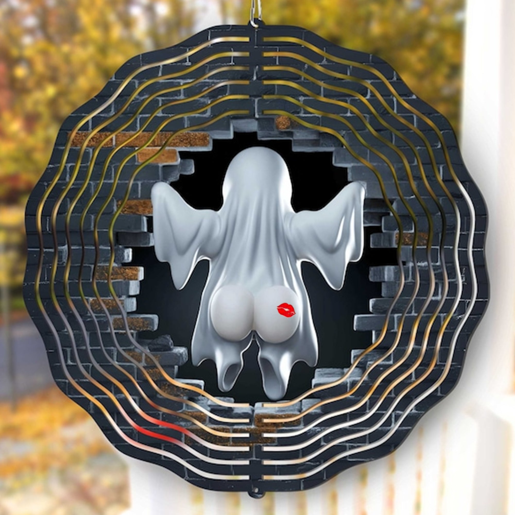 Kiss My Scary Booty Halloween Ghost Two-Sided Wind Spinner