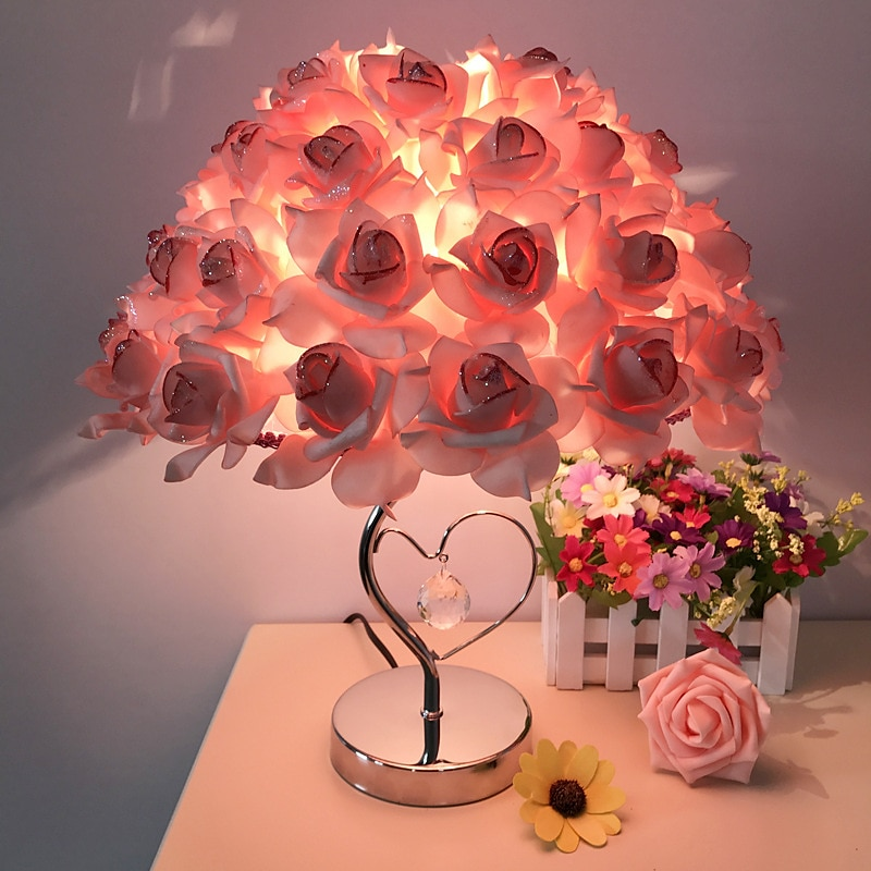 Pink atmosphere lamp simple creative European feather table lamp warm led table lamp for bedroom wedding room birthday gift