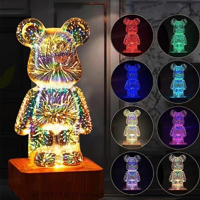 3d fireworks bear crystal lamp colorful atmosphere night light room desk decoration-led projector romantic bedroom decoration gift