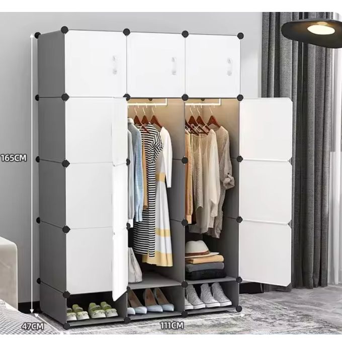 12 Cubes Plastic Wardrobe With Shoe Rack - Black/White