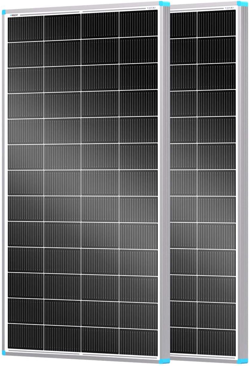 Renogy 2PCS Solar Panels 100 Watt 12 Volt, High-Efficiency Monocrystalline PV Module Power Charger for RV Marine Rooftop Farm Battery and Other Off-Grid Applications, 2-Pack 100W