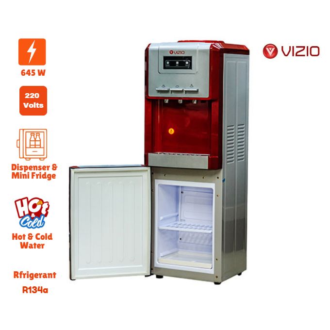 Black Friday deal🔥75% off, today only!🔥Vizio Hot, Cold & Warm Water Dispenser Machine With Mini Refrigerator - Viz-8200S - Silver/Red