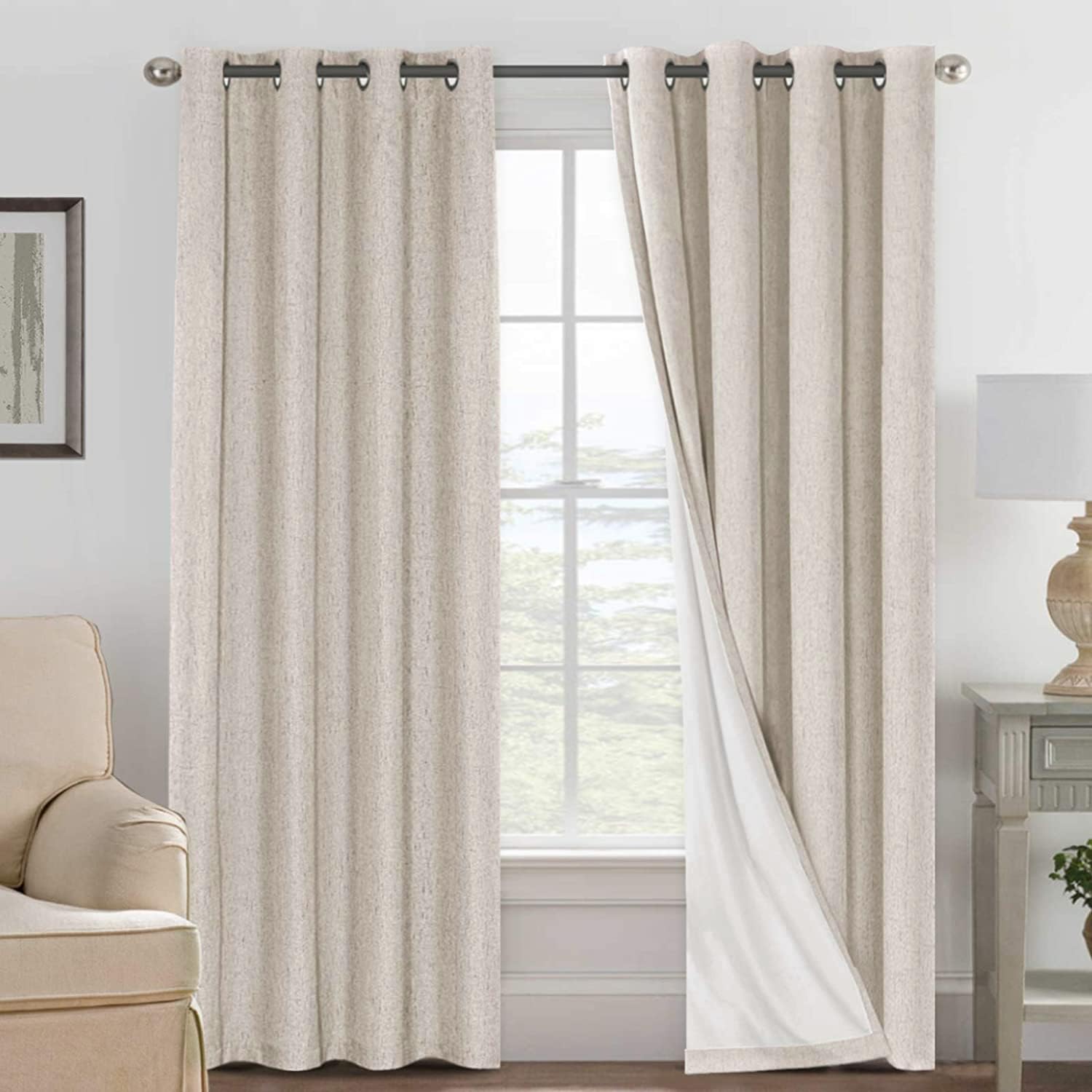 H.VERSAILTEX Primitive Linen Curtains 100% Blackout Curtain Drapes Burlap Curtains with White Thermal Insulated Liner, Grommet Top Drapes Living Room/Bedroom (2 Panels, 55 x 90 Inch, Natural)